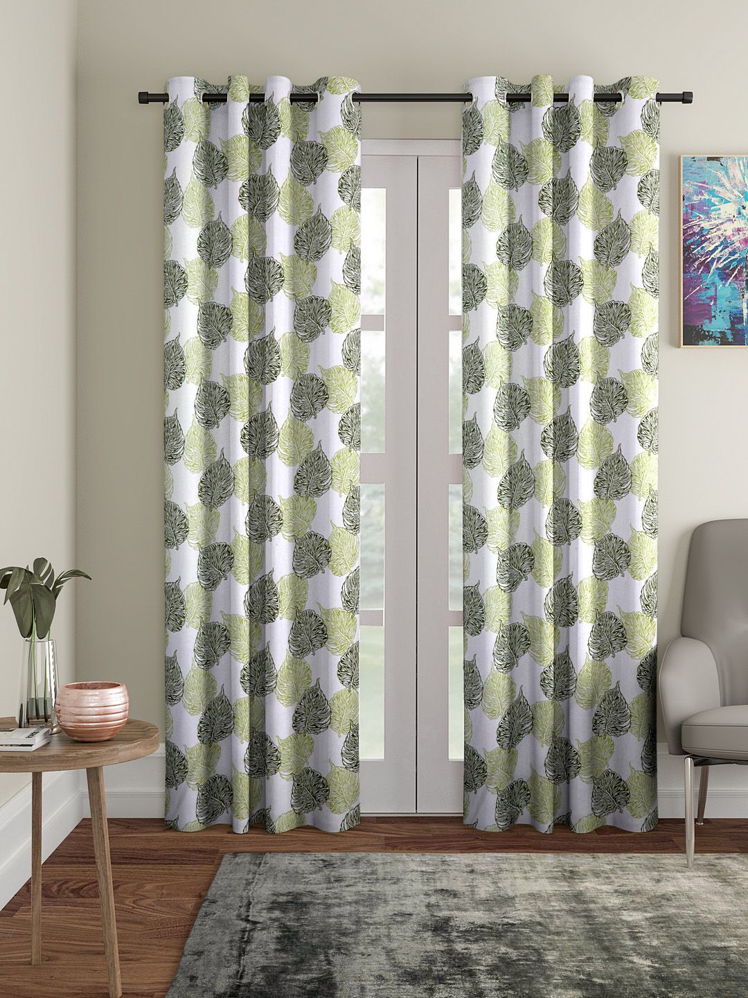 Cortina Green & White Set of 2 Long Door Curtains Price in India