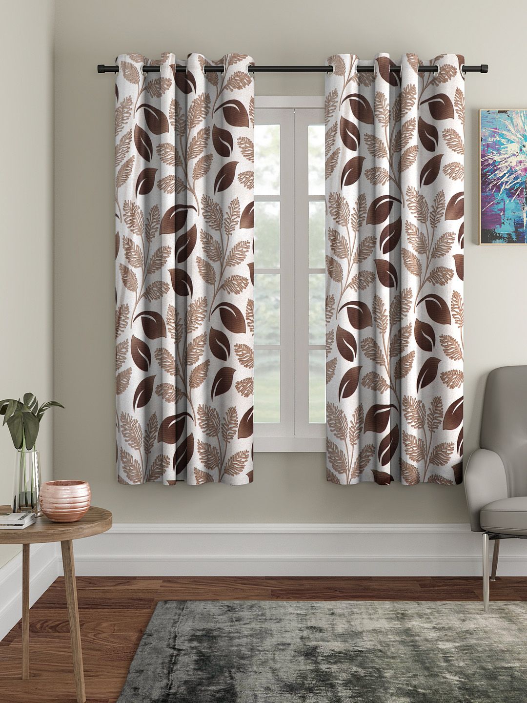 Cortina Brown Set of 2 Printed Window Curtains Price in India