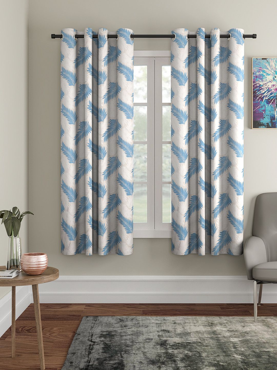 Cortina Blue & Off-White Set of 2 Window Curtains Price in India