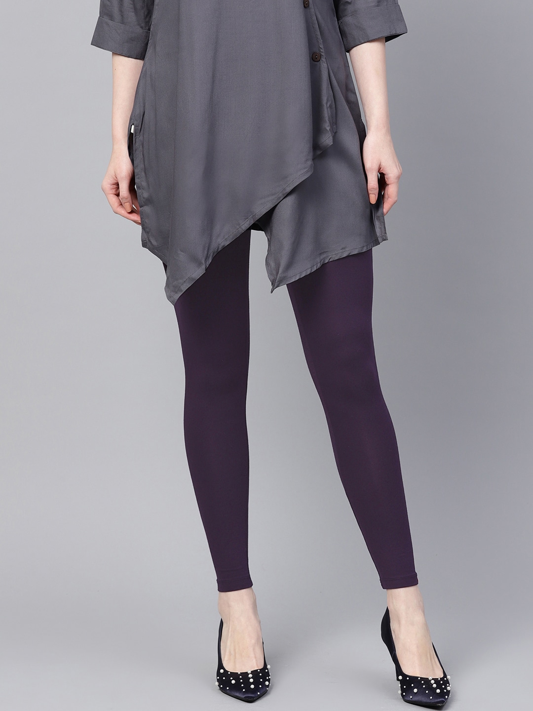 W Women Aubergine Solid Ankle-Length Leggings Price in India