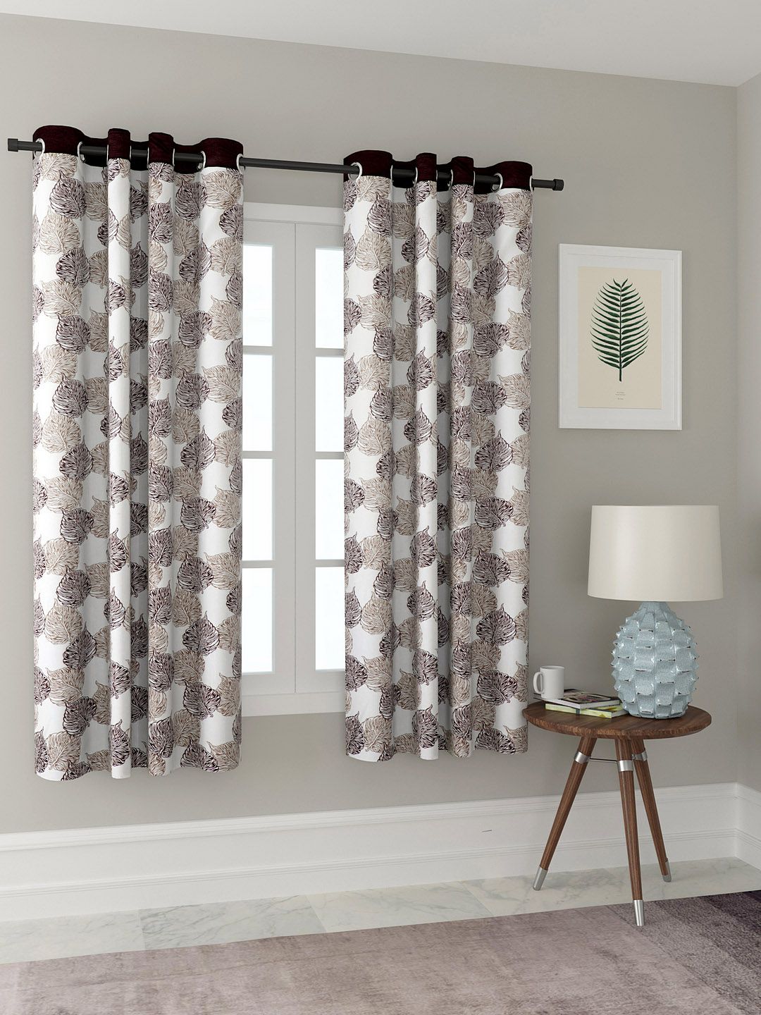 Cortina White & Brown Set of 2 Window Curtains Price in India