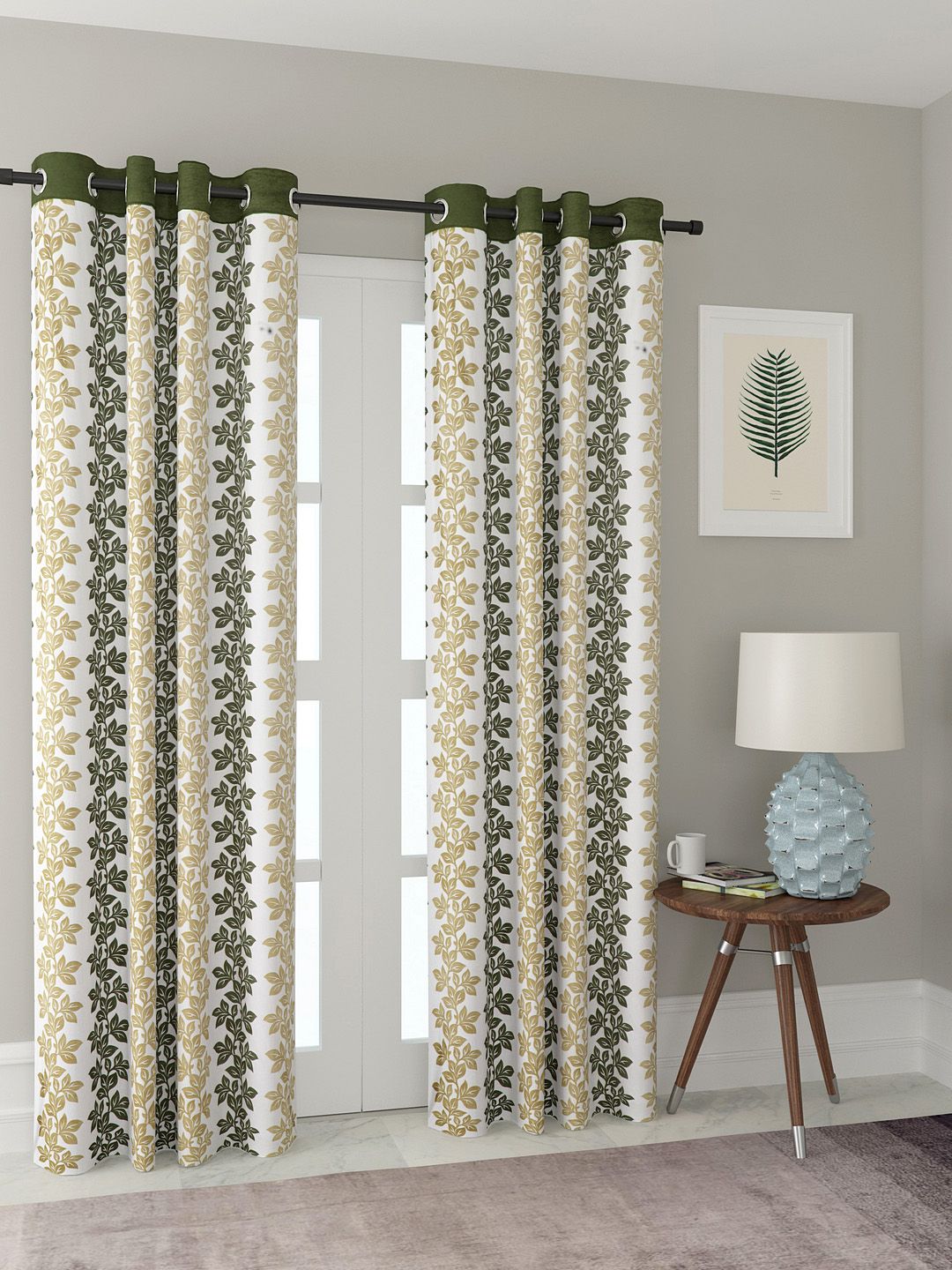 Cortina Set of 2 Green & White Printed Long Door Curtains Price in India