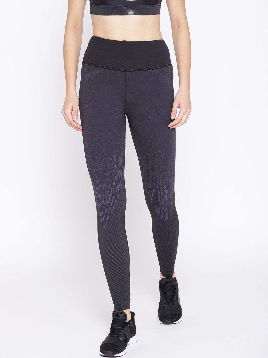 Reebok Charcoal Grey Thermowarm Base Seamless High-Rise Self-Design Training Tights Price in India