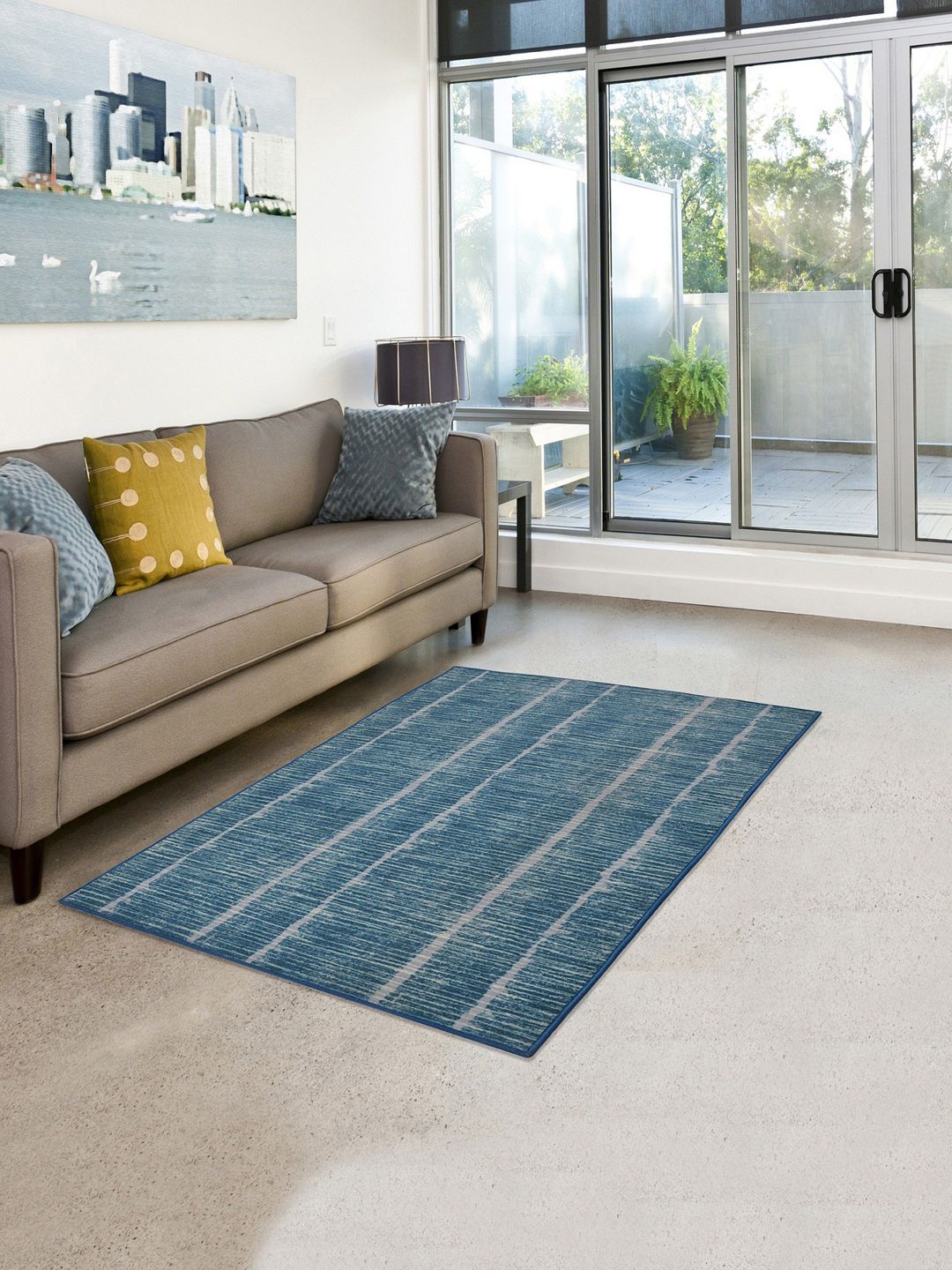 RUGSMITH Blue & Grey Premium Striped Area Rug Price in India