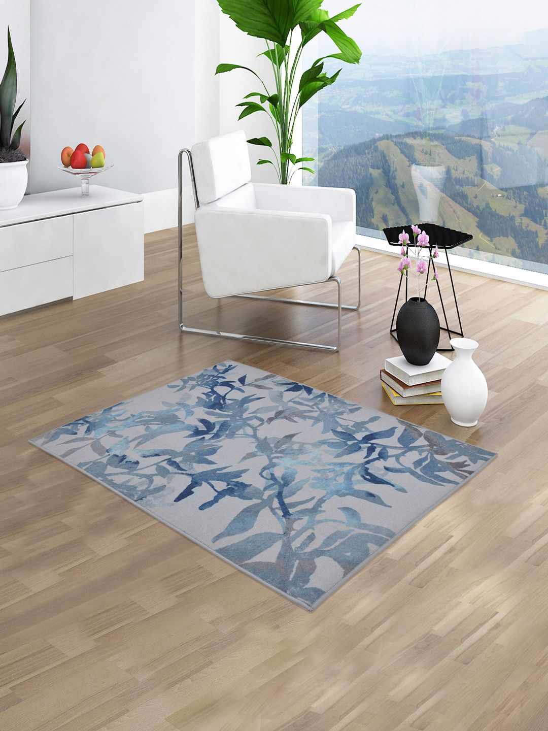 Area RugSMITH Blue & Grey Premium Floral Pattern Area Rug Price in India