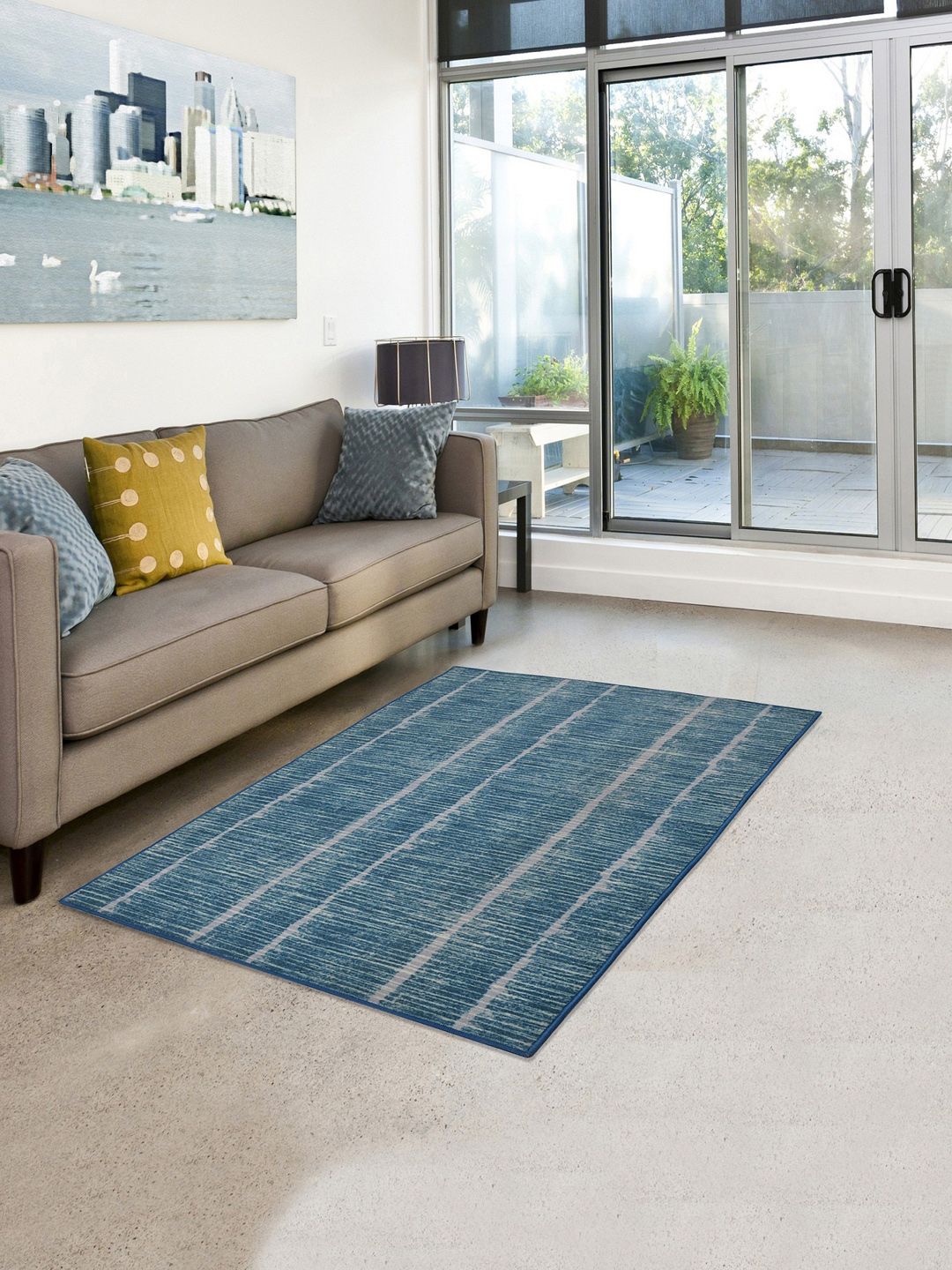 RUGSMITH Blue & Grey Premium Modern Pattern Rug Price in India