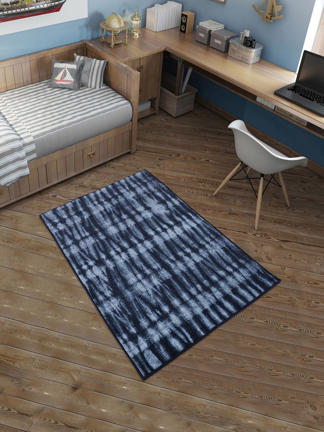 RUGSMITH Navy Blue Premium Modern Pattern Anti-Skid Rug Price in India