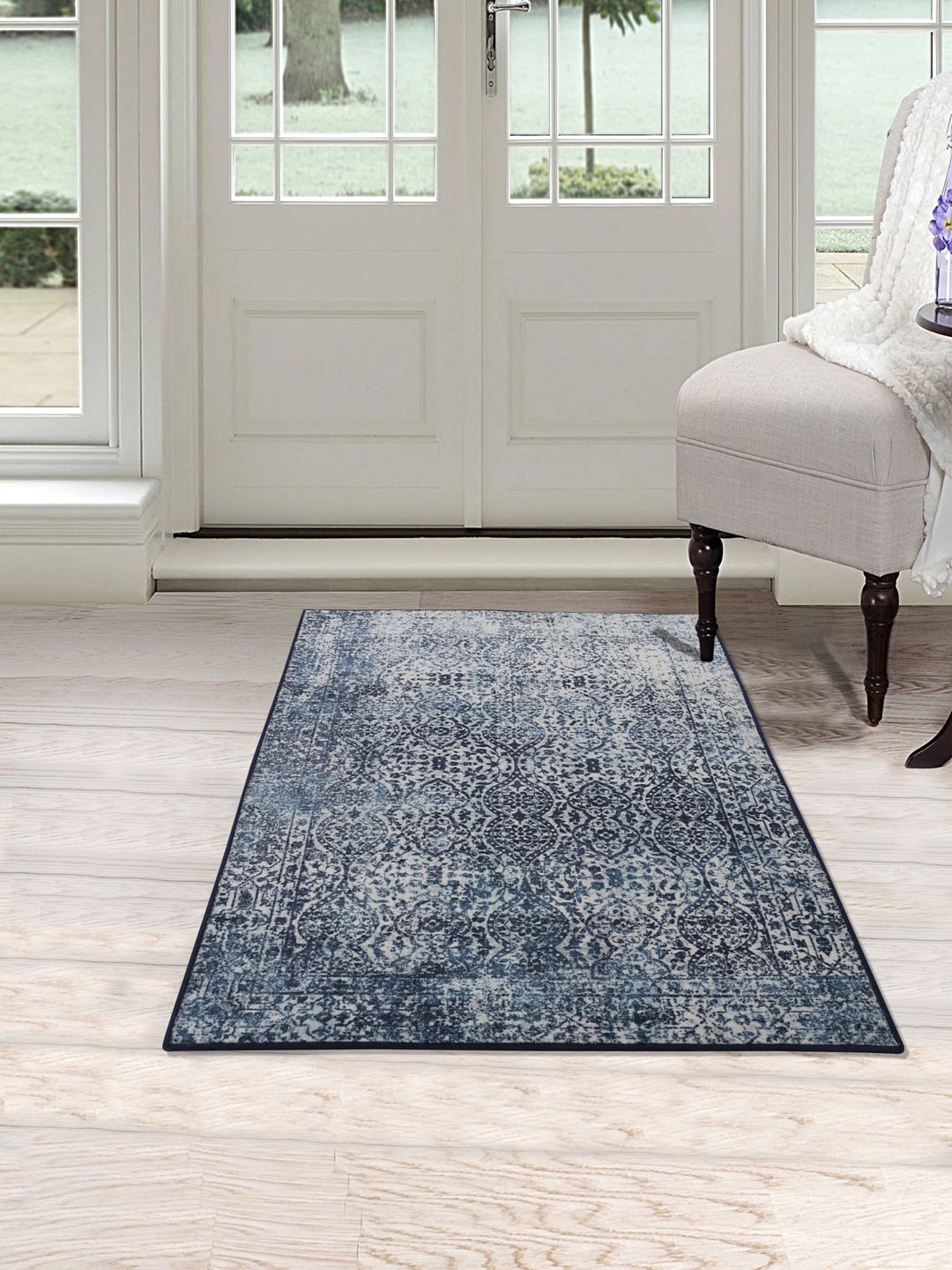 RUGSMITH Navy Blue Premium Distressed Pattern Rug Price in India