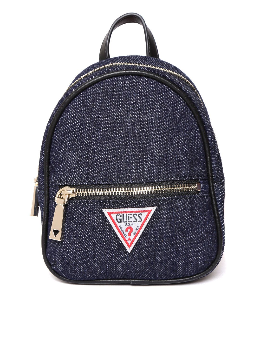 GUESS Women Navy Blue Solid Denim Backpack Price in India