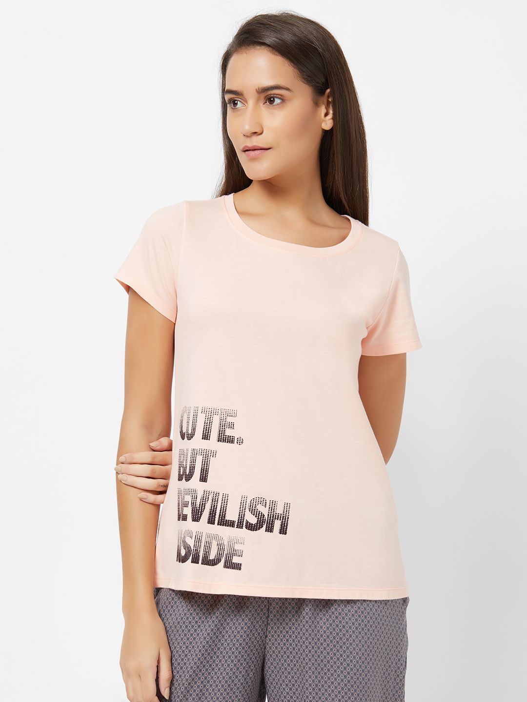 Soie Women Cream-Coloured Printed Lounge T-shirts Price in India