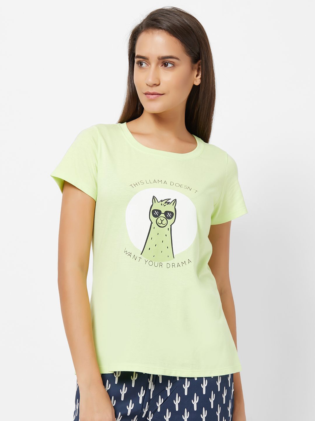 Soie Women Lime Green Printed Lounge T-shirts Price in India