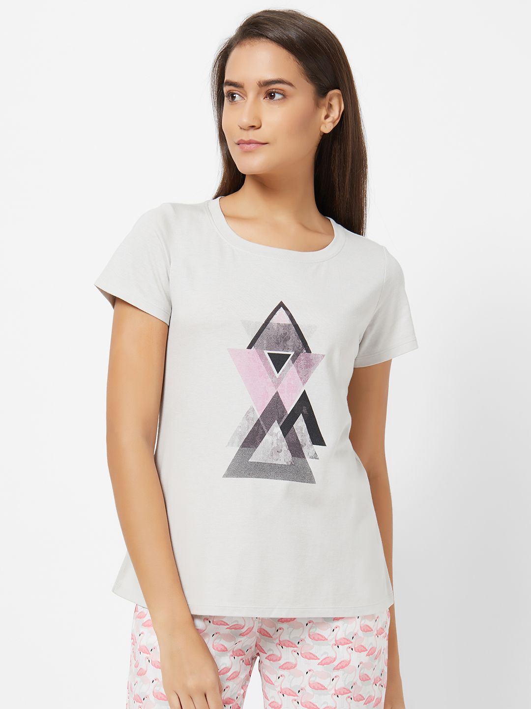 Soie Women Grey Printed Lounge T-shirts Price in India