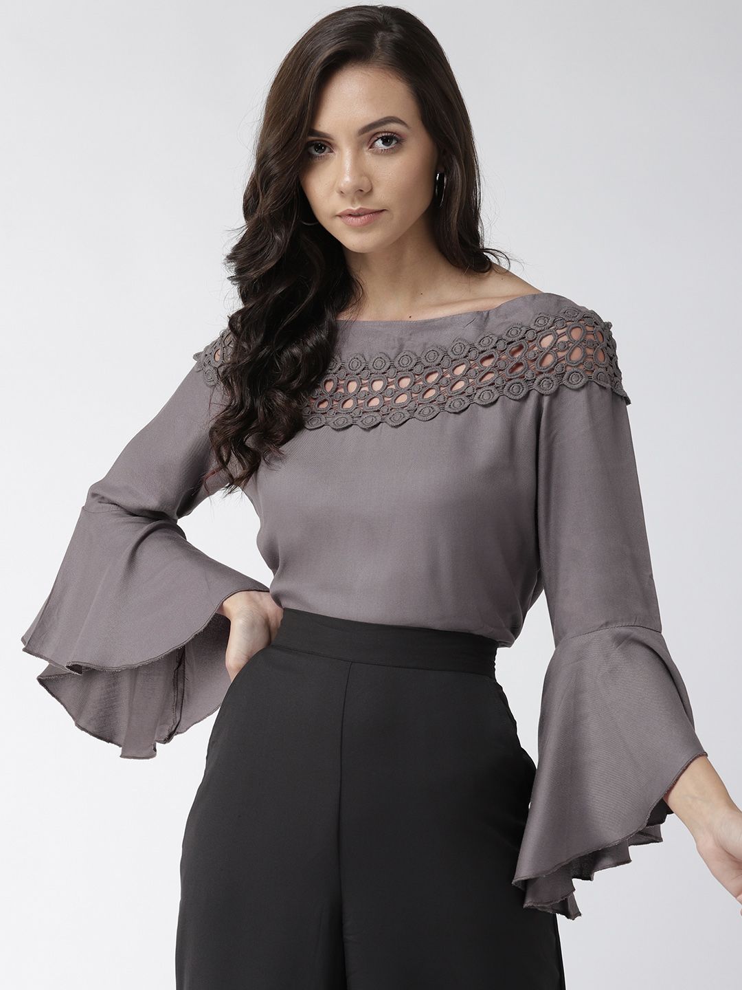 Style Quotient Women Charcoal Grey Solid Top Price in India