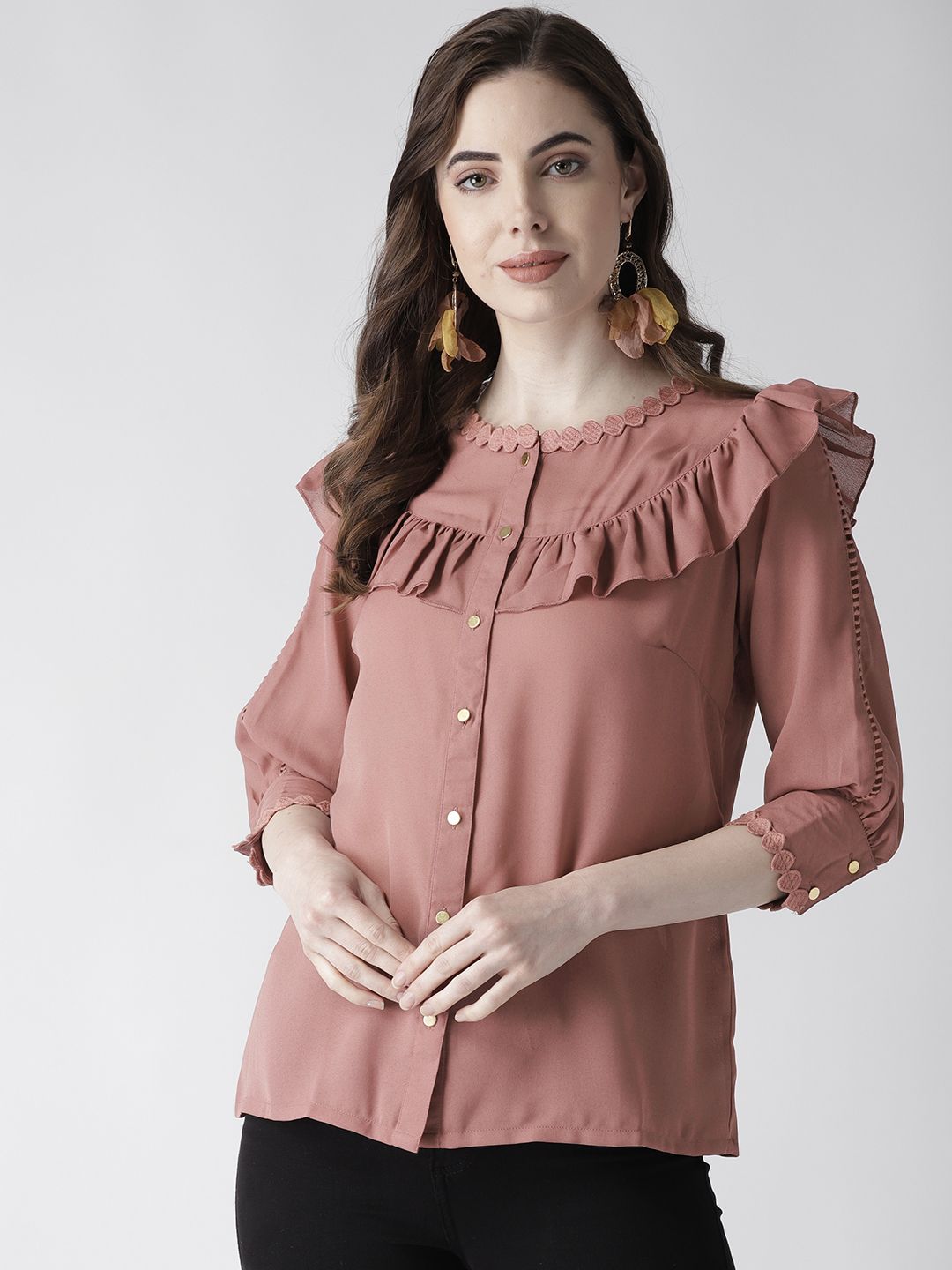 plusS Women Mauve Solid Shirt Style Top