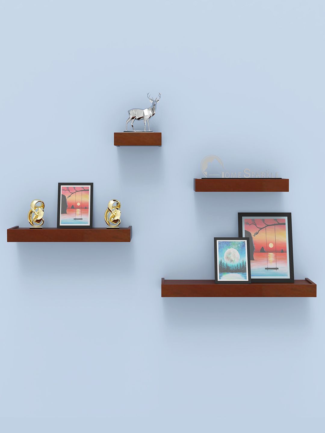 Home Sparkle Brown 4-Piece MDF Basic Wall Shelf Price in India