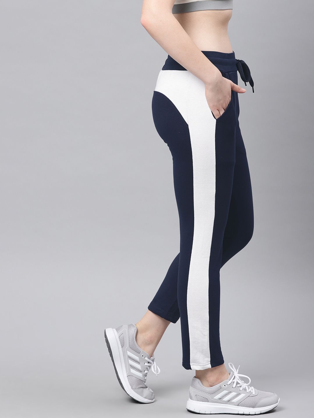Genius18 Women Navy Blue Solid Classic Regular Fit Track Pants Price in India