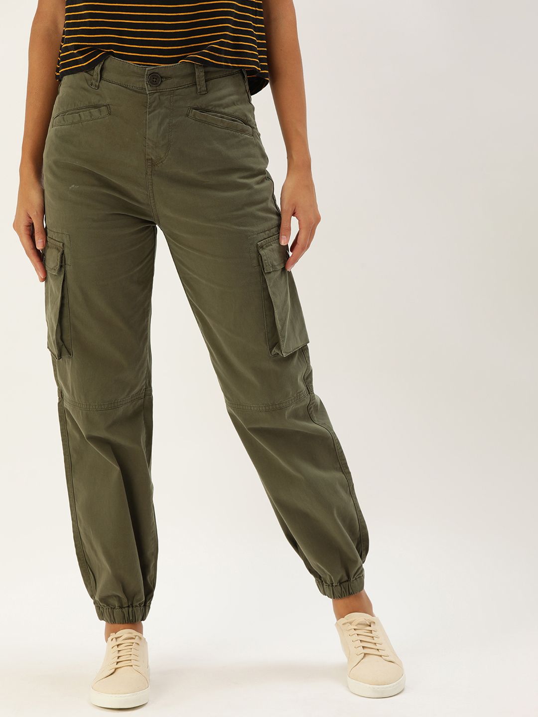 Moda Rapido Women Olive Green Regular Fit Solid Cropped Joggers Price in India