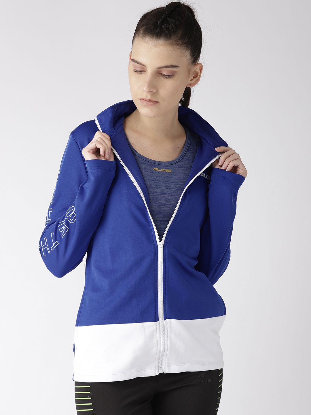 Alcis Women Blue Solid Sporty Jacket Price in India