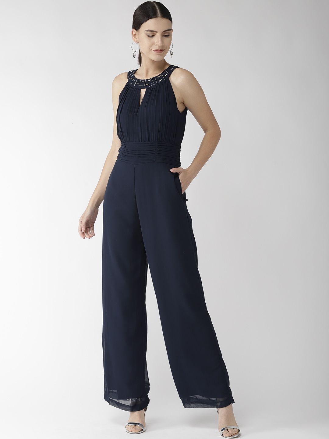 QUIERO Women Navy Blue Solid Basic Jumpsuit Price in India