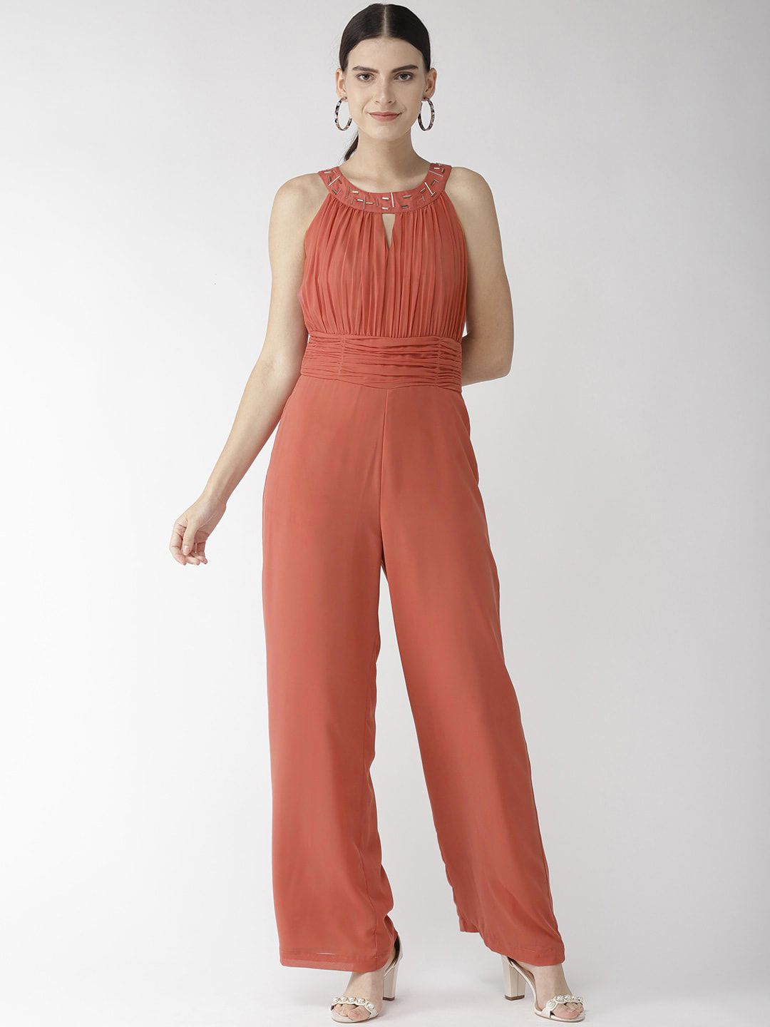 QUIERO Women Dusty Pink Pleated Yoke Jumpsuit