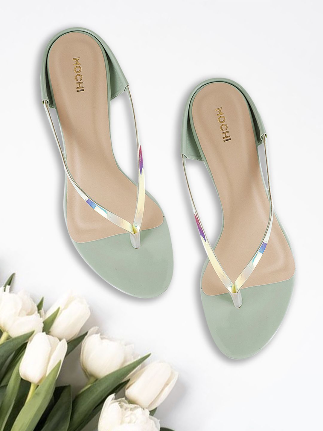 Mochi Women Green Solid Kitten Heels Price in India