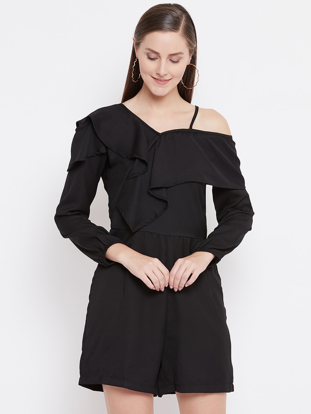 Belle Fille Women Black Solid Playsuit Price in India