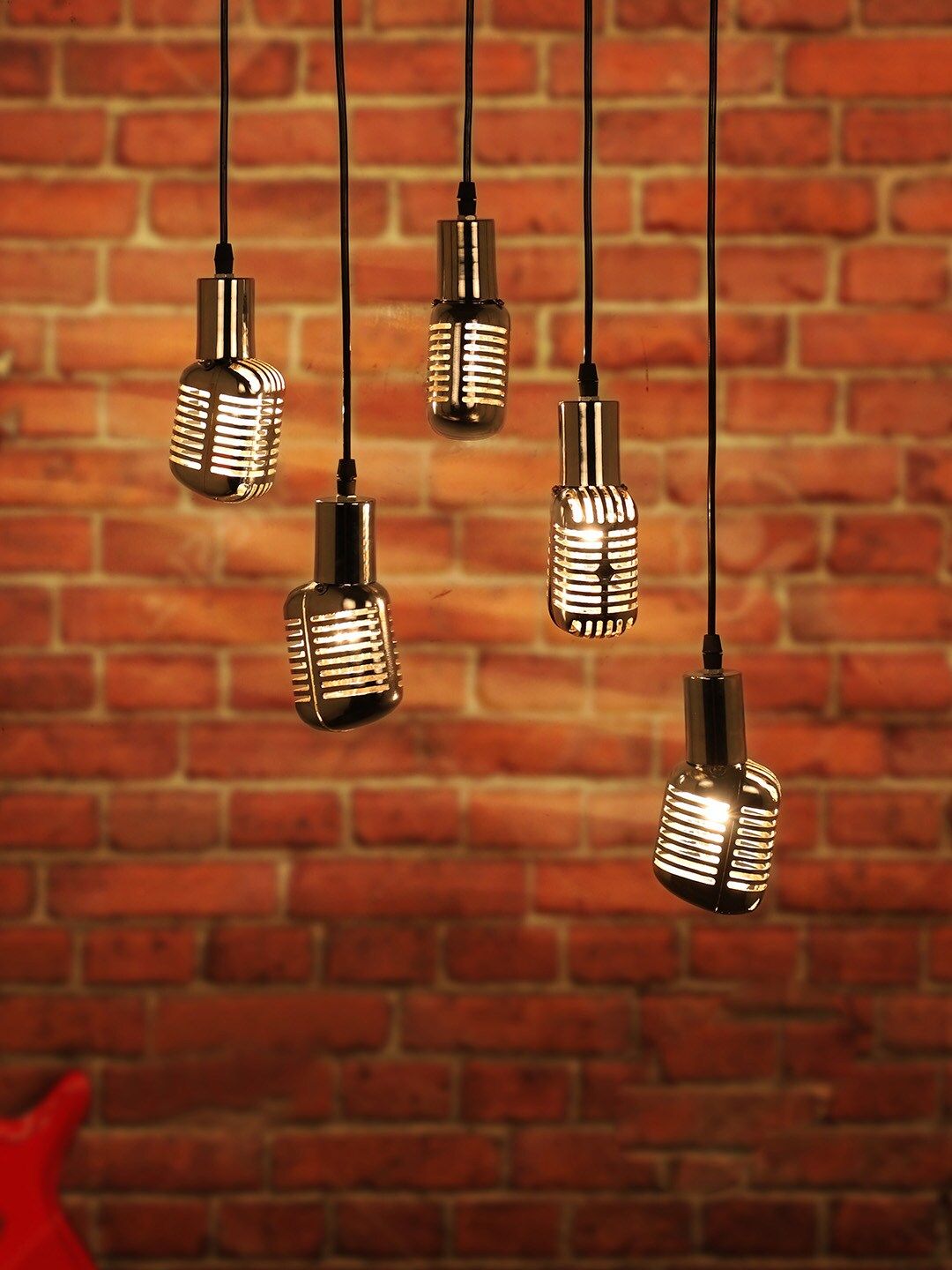 Fos Lighting Silver-Toned 5 Light Jazz Microphone Pendant Lamp Price in India
