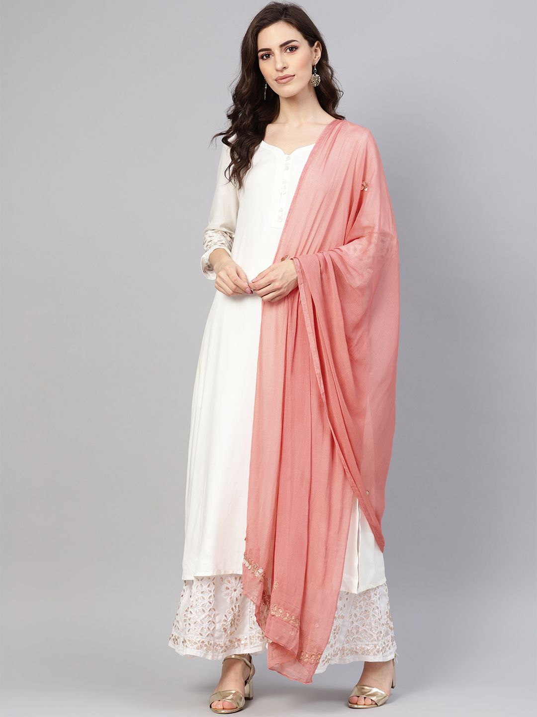 Saadgi Dusty Pink Gota Patti & Zari Work Handloom Dupatta Price in India