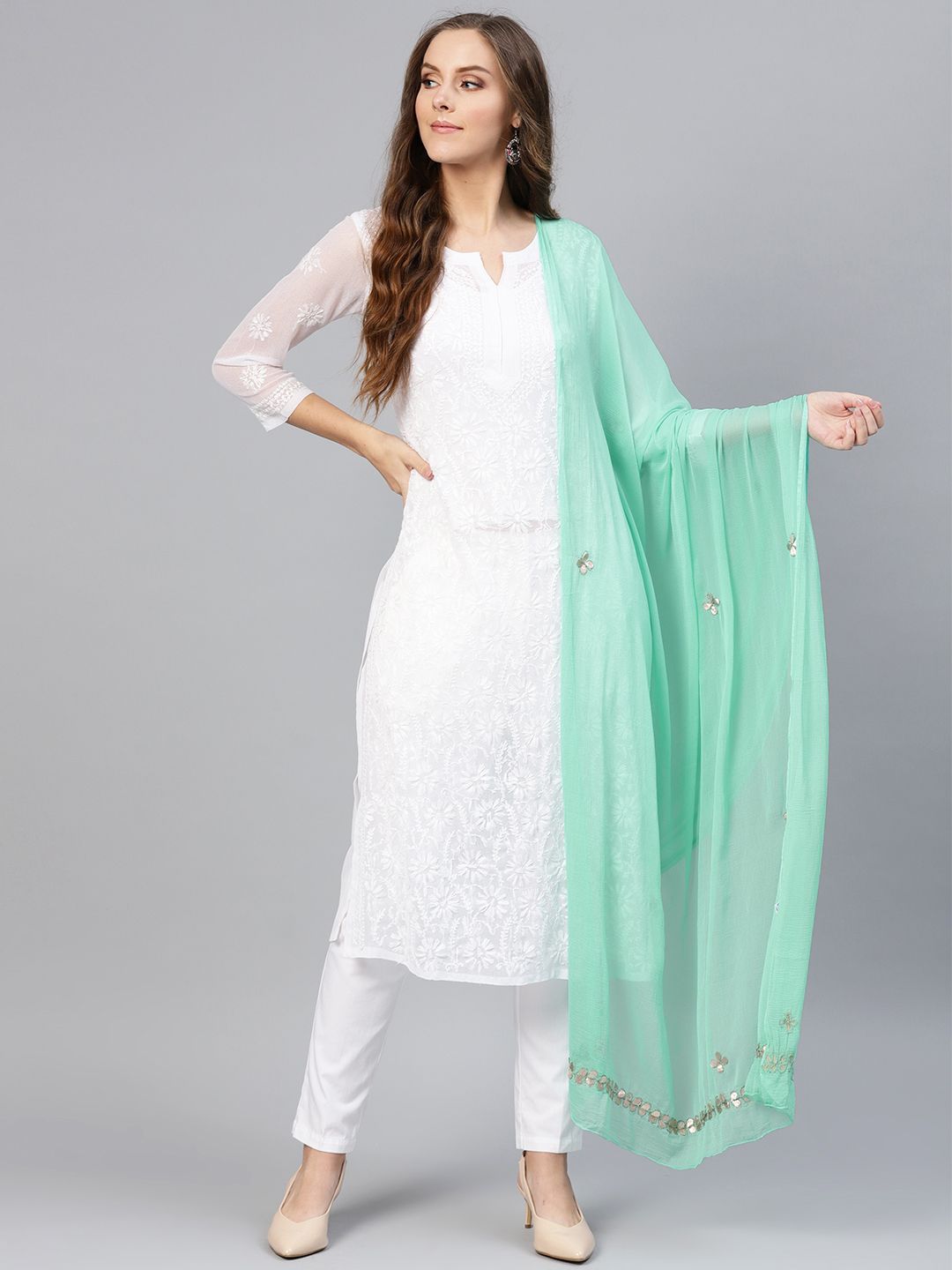 Saadgi Sea Green Gotta Patti Dupatta Price in India