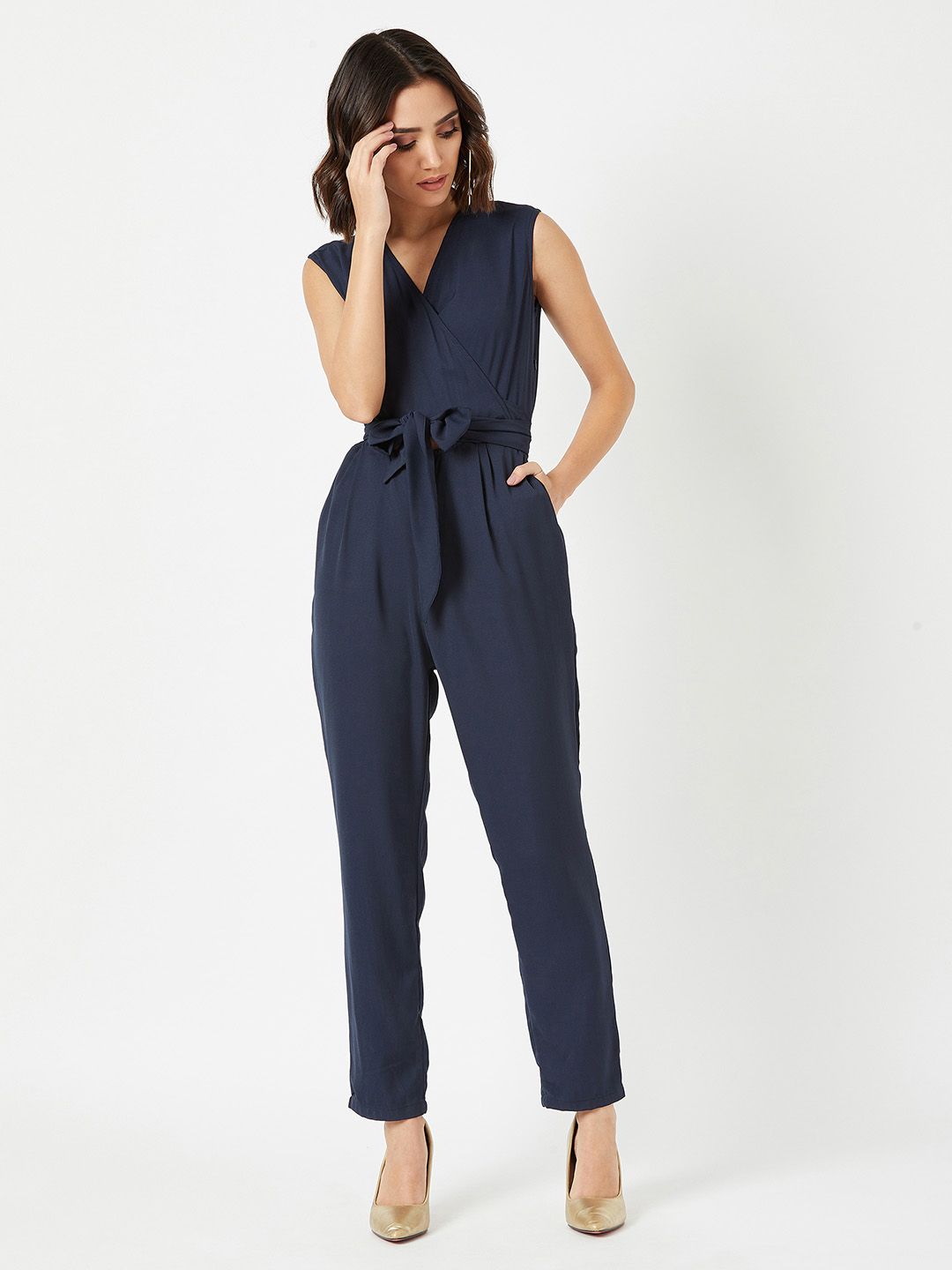 Miss Chase Women Navy Blue Solid Basic Jumpsuit Price in India