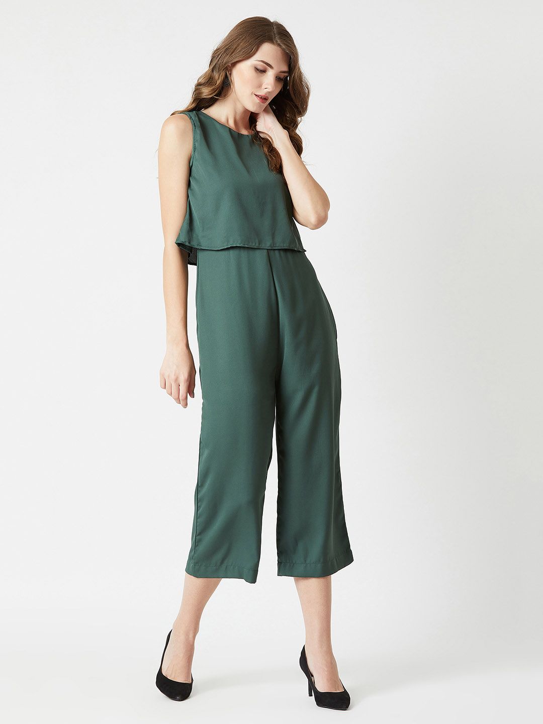 Miss Chase Women Green Solid Basic Jumpsuit Price in India