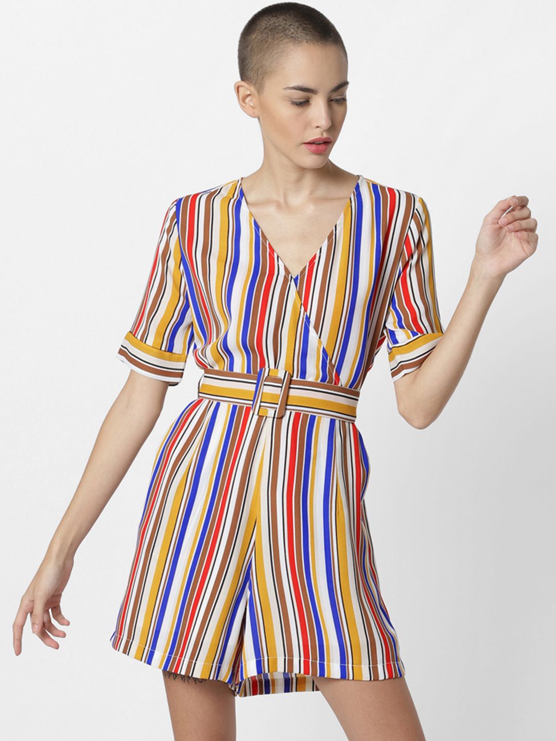 ONLY Multicoloured Striped Playsuit Price in India