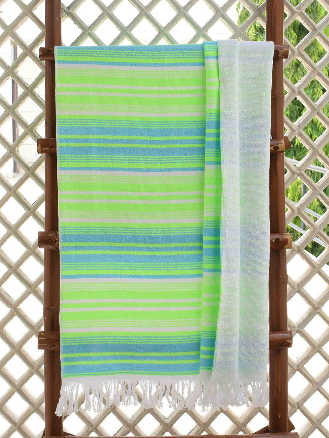 Avira Home Blue & Green Striped Cotton 350 GSM Bath Towel Price in India