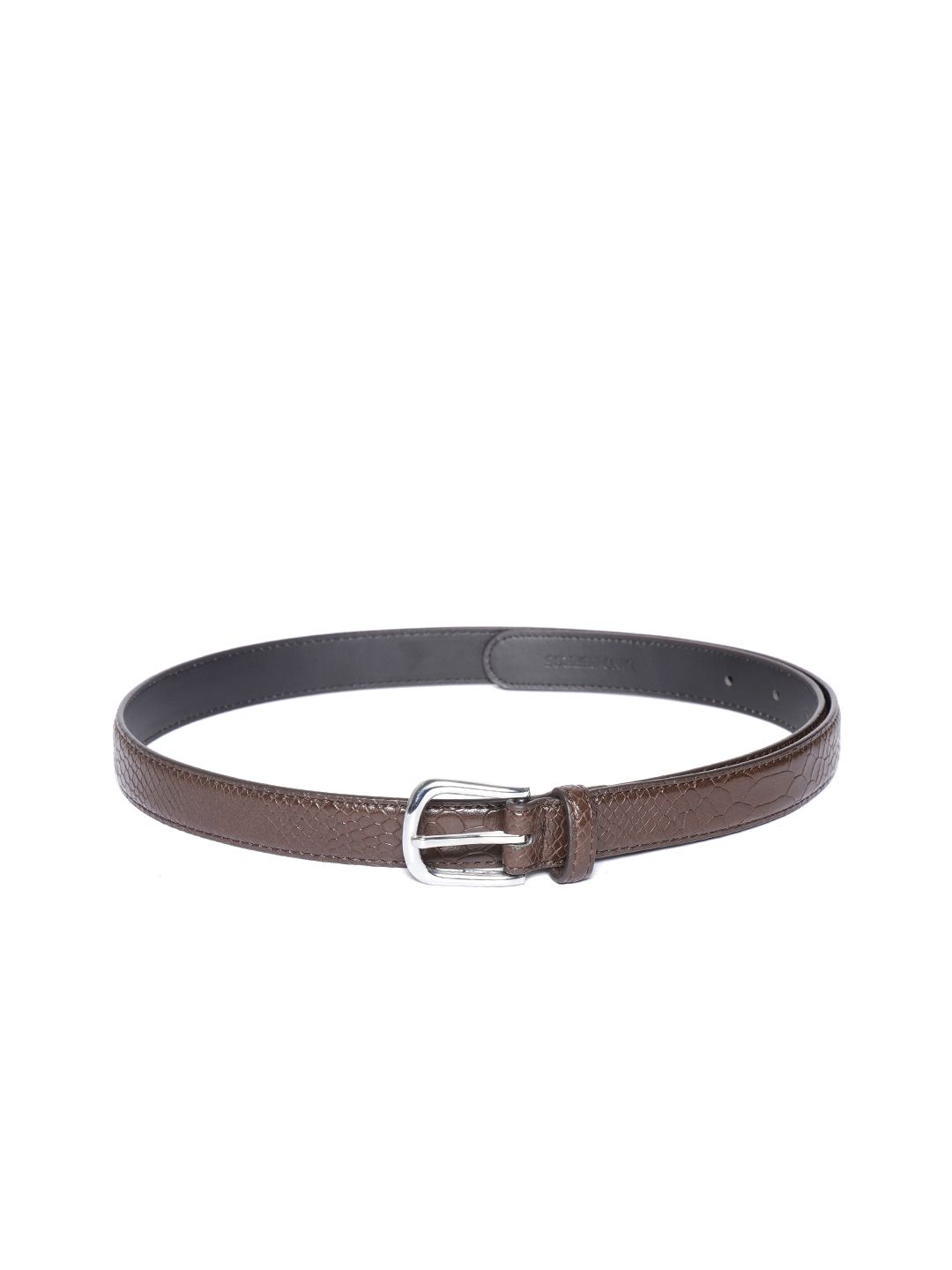 Lino Perros Women Coffee Brown Croc Textured Slim Belt Price in India