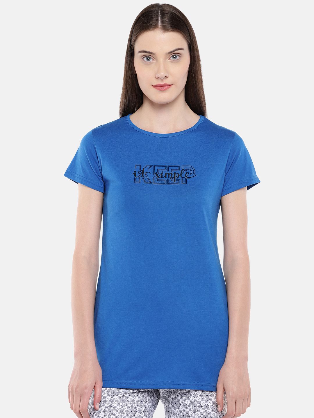 Sweet Dreams Women Blue Printed Lounge T-shirt F-LLT-501A Price in India