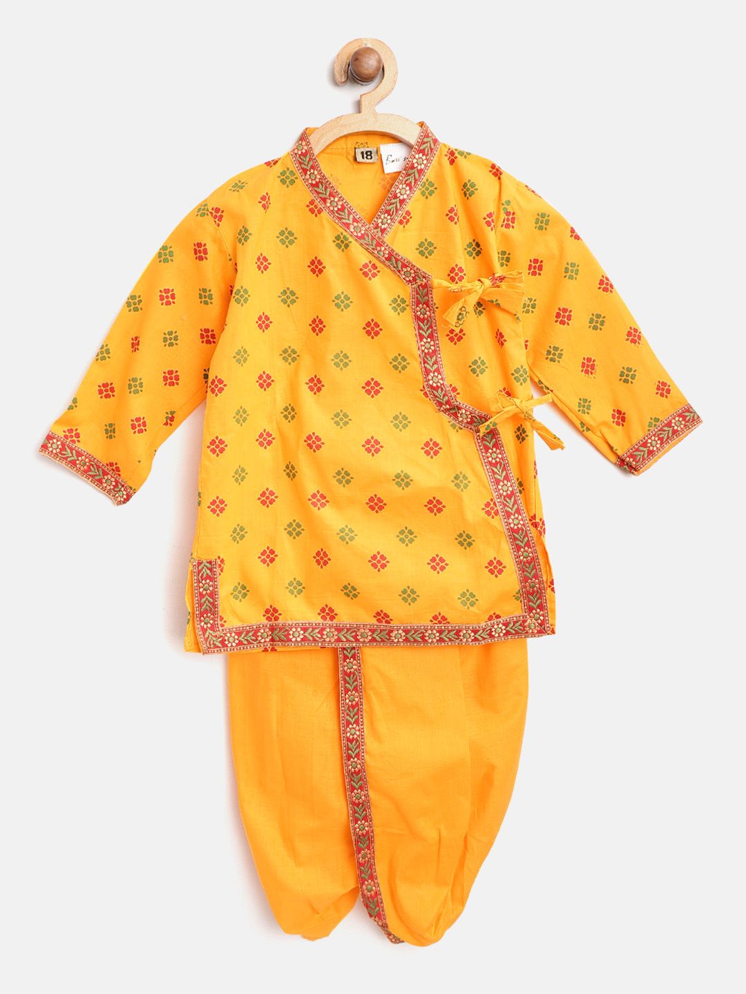 BownBee Boys Yellow & Red Printed Angrakha Kediyu