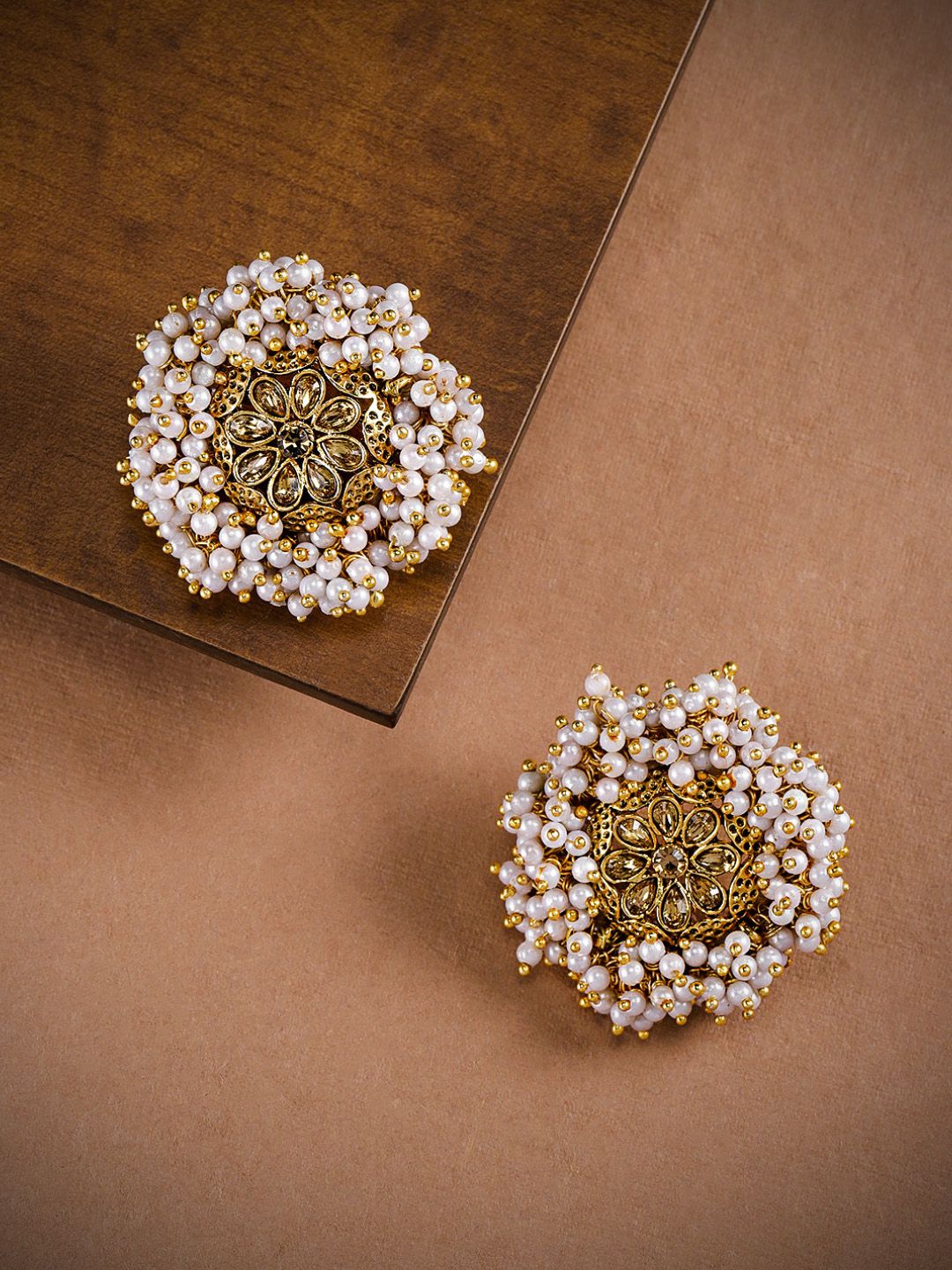 Zaveri Pearls Gold-Toned & White Oversized Studs Price in India