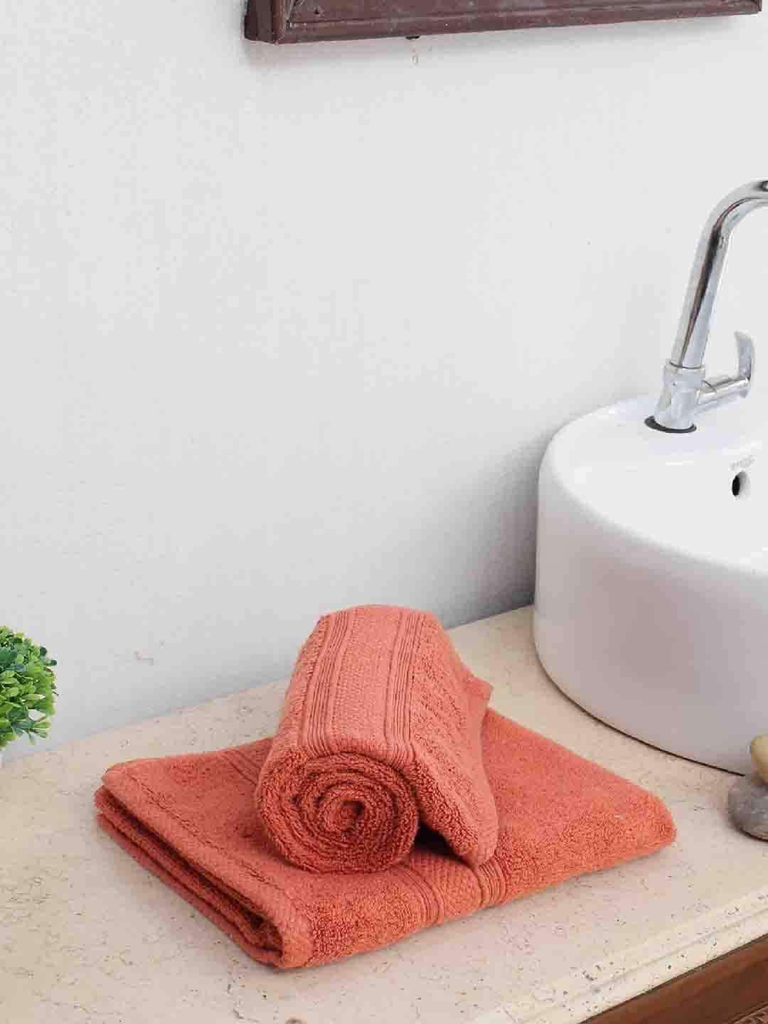 Avira Home Unisex Set of 2 Orange 550 GSM Hand Towels Price in India