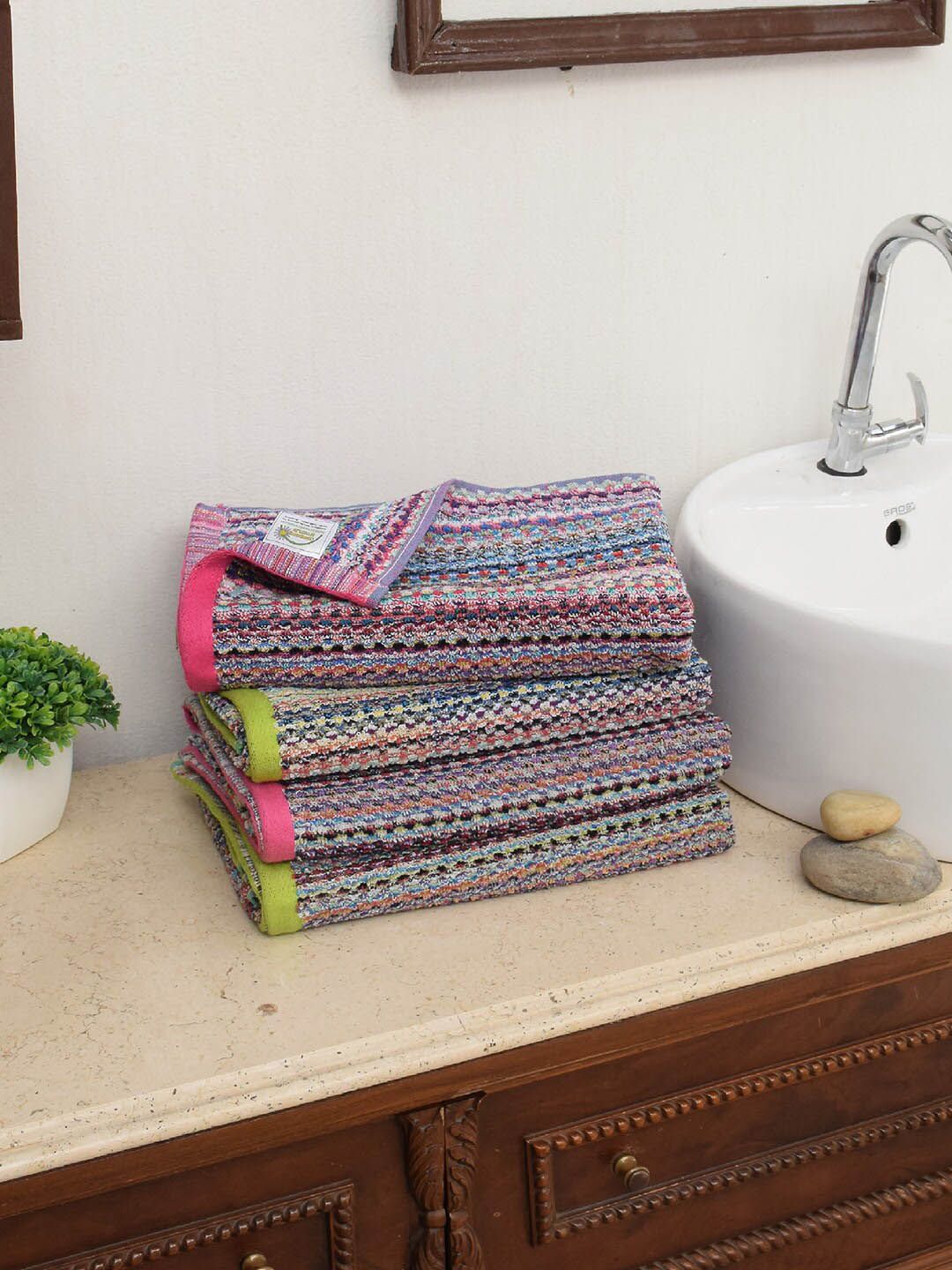 Avira Home Set of 4 Multicoloured Sriped 500 GSM Bath Towels Price in India