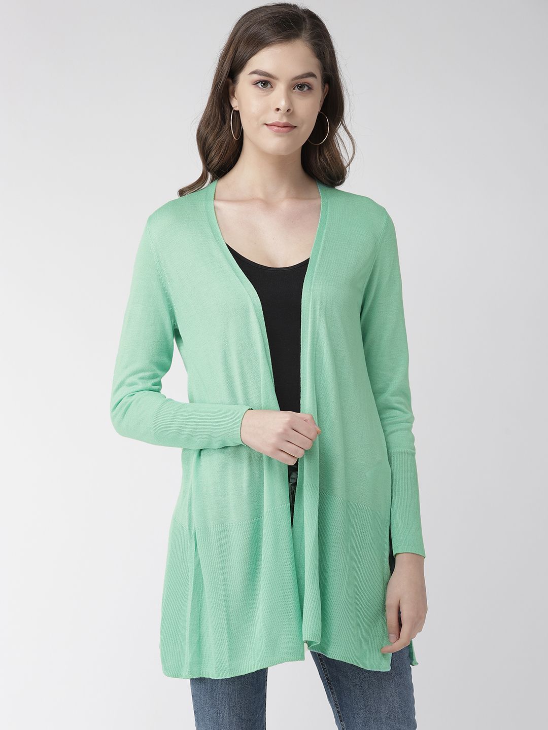 Marks & Spencer Women Green Solid Open Front Shrug Price in India
