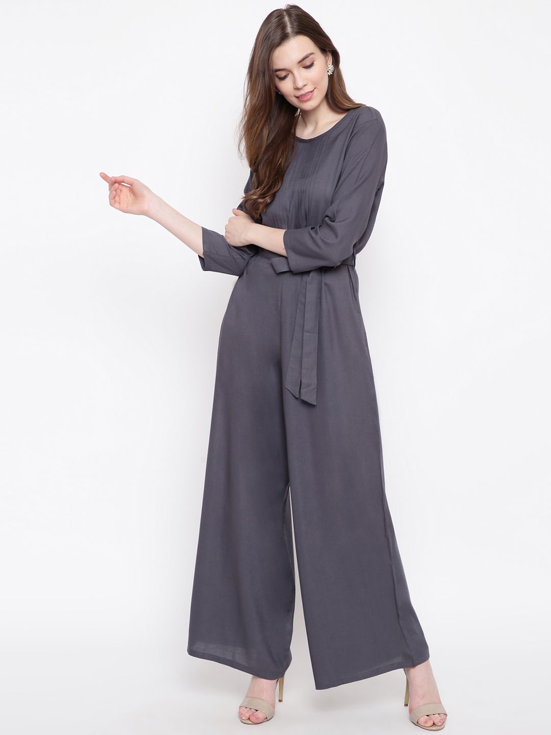 FABNEST Women Grey Solid Basic Jumpsuit
