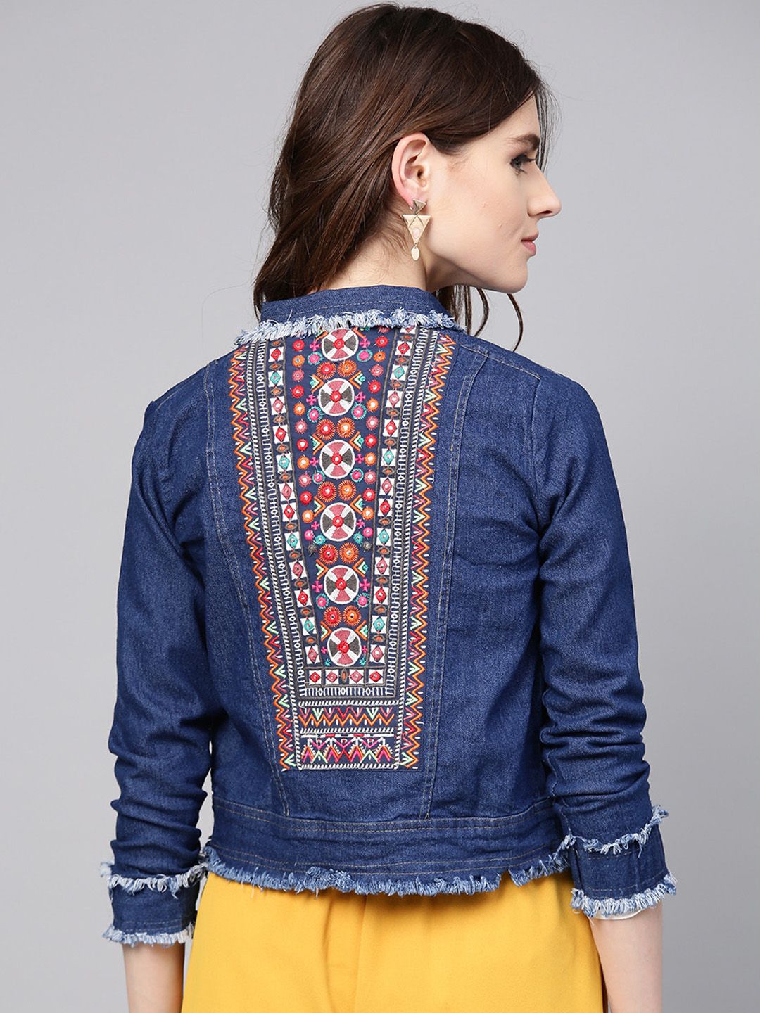 Bhama Couture Women Blue Embroidered Denim Jacket Price in India
