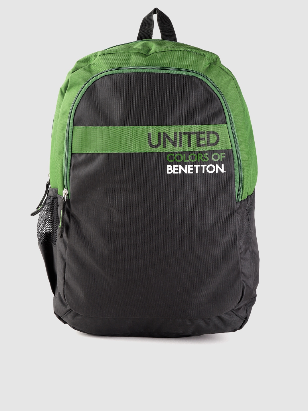 United Colors of Benetton Unisex Black & Green Typography Laptop Backpack Price in India