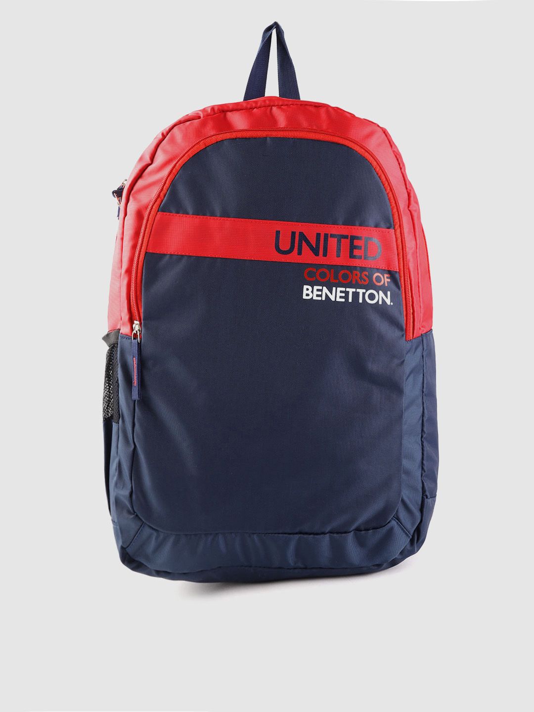 United Colors of Benetton Unisex Navy Blue & Red Solid Laptop Backpack with Printed Detail Price in India