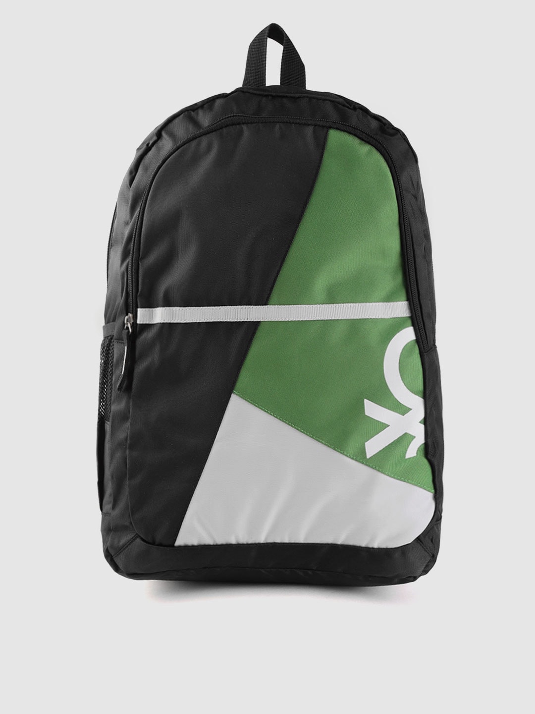 United Colors of Benetton Unisex Black & Green Colourblocked Laptop Backpack Price in India