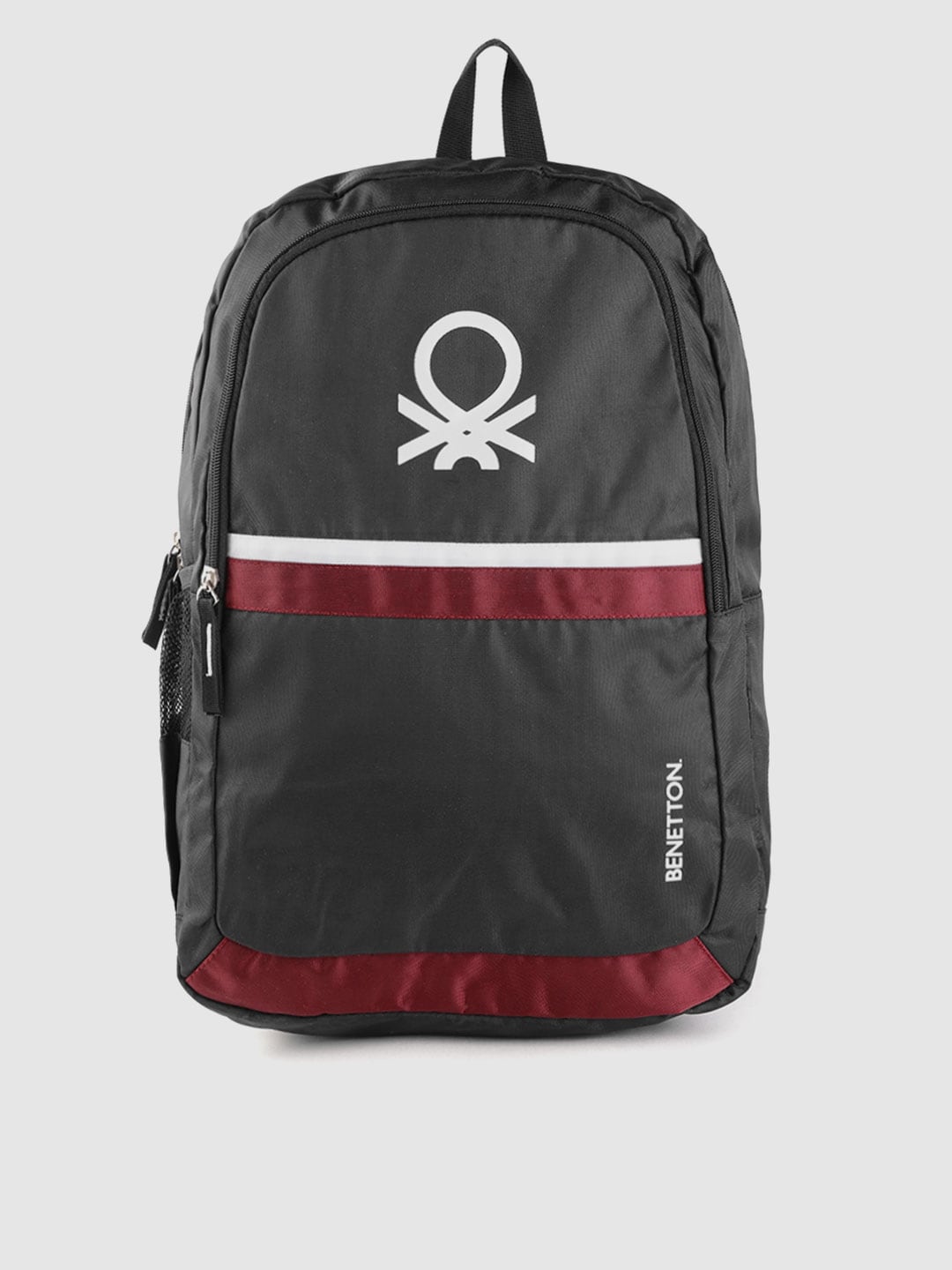 United Colors of Benetton Unisex Black & Red Brand Logo Print Backpack Price in India