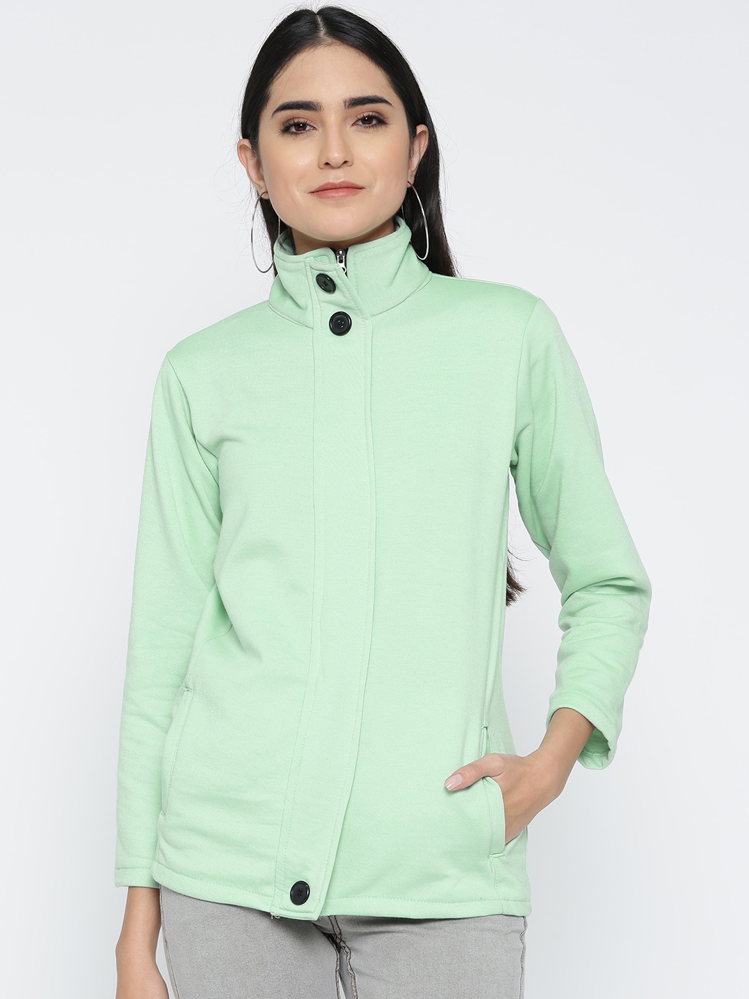 Belle Fille Women Sea Green Solid Tailored Jacket Price in India