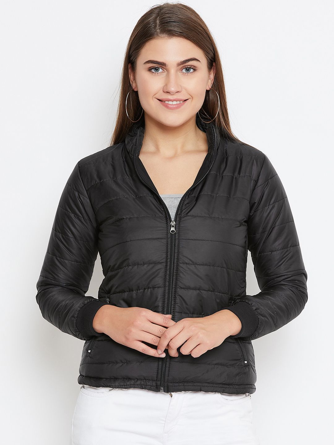 Belle Fille Women Black Solid Insulator Quilted Jacket Price in India