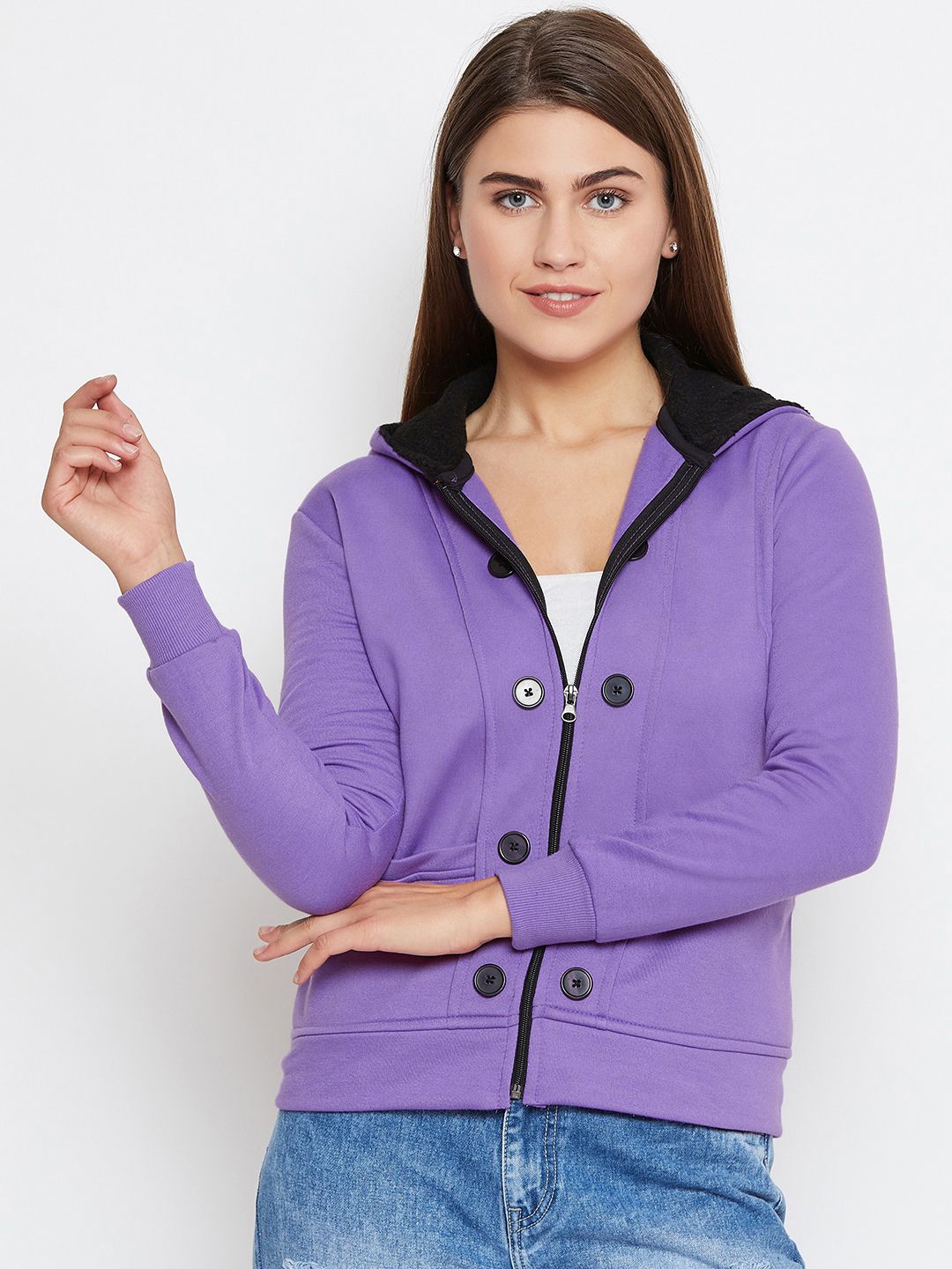Belle Fille Women Purple Solid Hooded Jacket Price in India