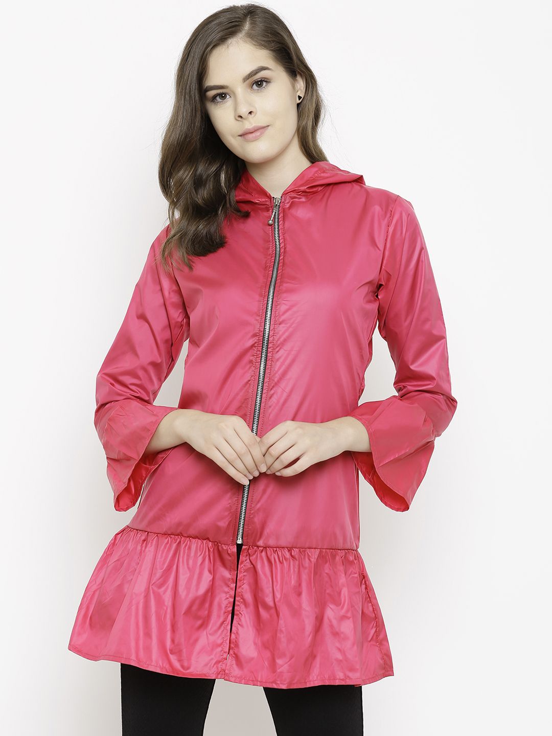Belle Fille Women Fuchsia Pink Solid Lightweight Jacket Price in India